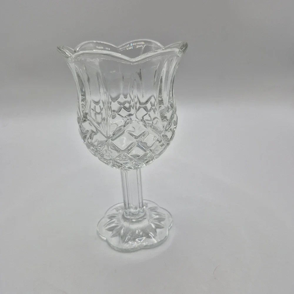 Home Interiors Glass Votive Candle‎ Holders Set 2 Clear Diamond Cut Tulip USA